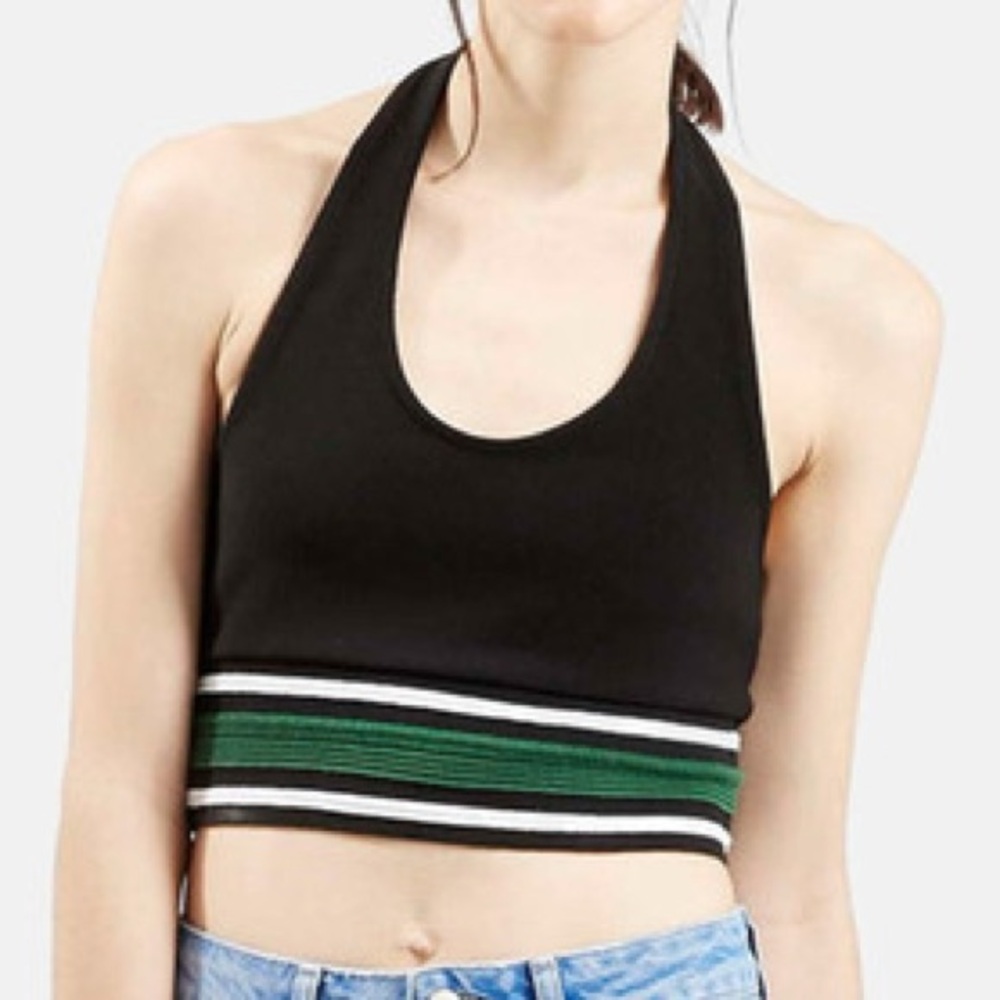 Black Green White Halter Crop Top